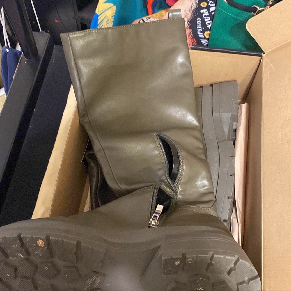 Army green knee high boots size 39/8.5 - Picture 4 of 6